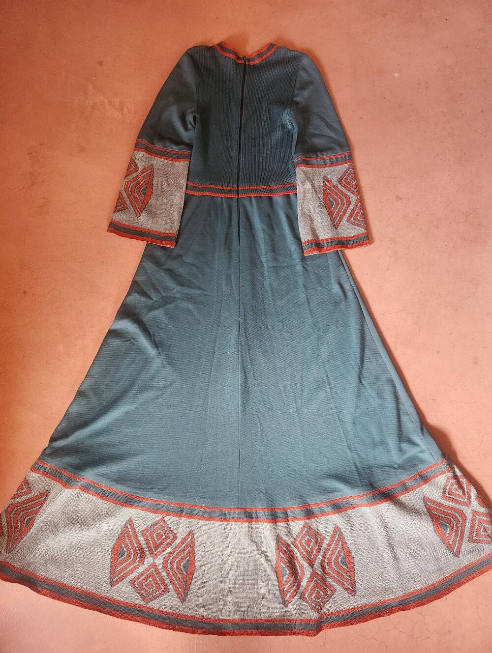 STUNNING vintage 70s teal knit maxi sweater dress S southwestern hippie desert - Picture 7 of 10